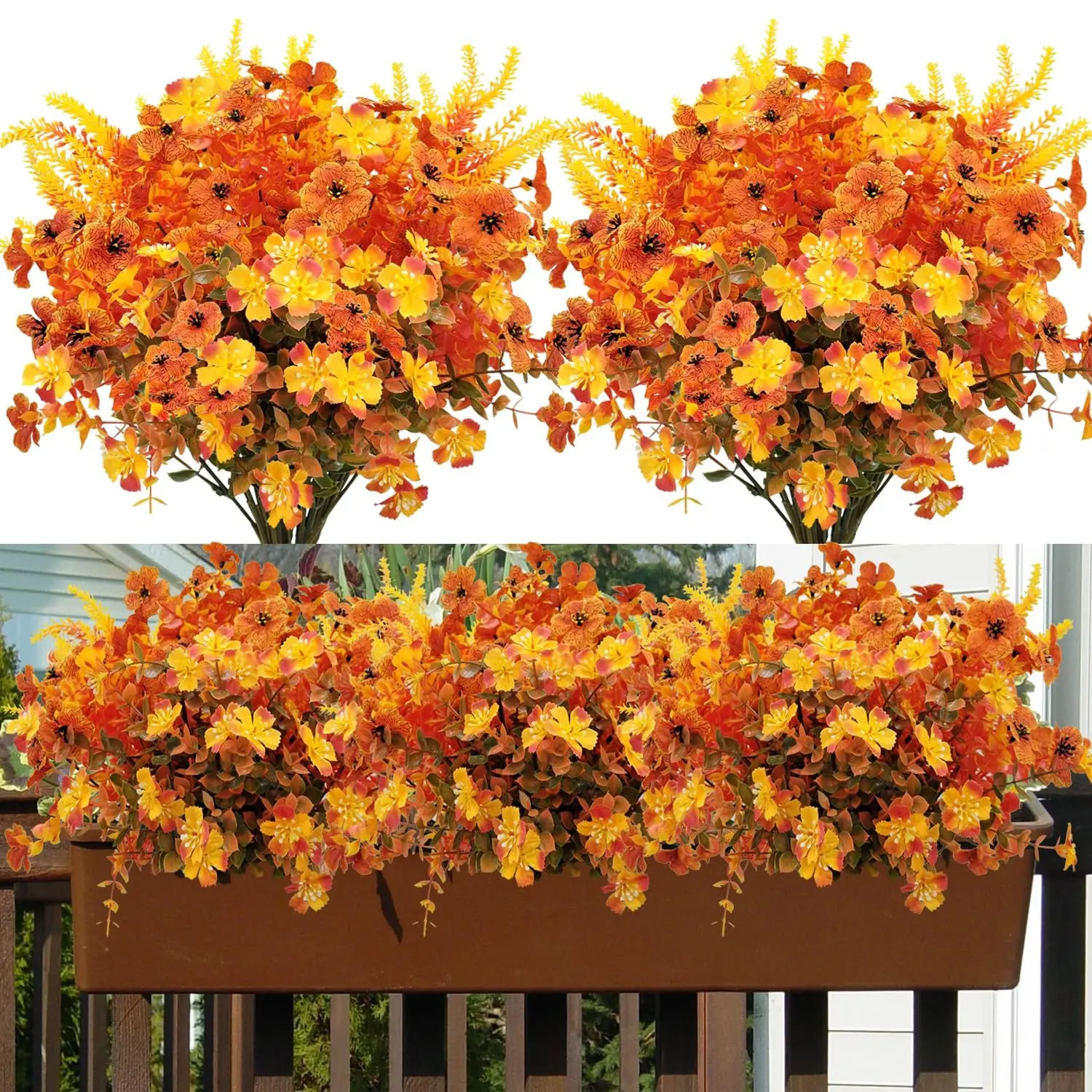 20 Bundles Artificial Mums for Outdoors, Fake Fall Flowers, Silk Flowers, Plastic Plants, UV Resistant, No Fade, Autumn Decor