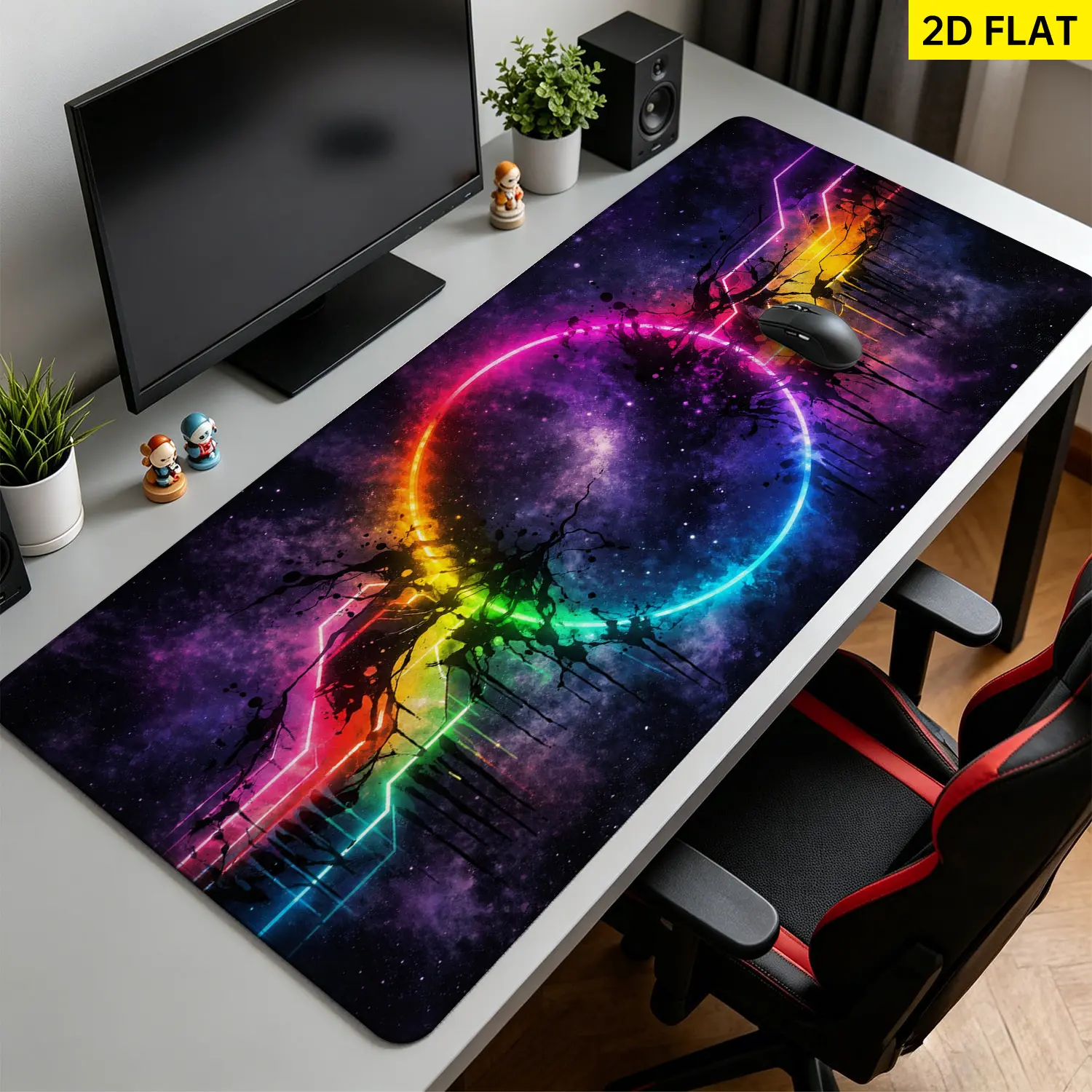 Extra Large colorful neon galaxy abstract Mouse Pad,Non Slip Rubber Pad,Desktop Decoration Drotection Pad,Washable,Lock Edge Multi Size,Premium Multipurpose Mousepad For Office,Gaming Desk,Gift for Family and Friends