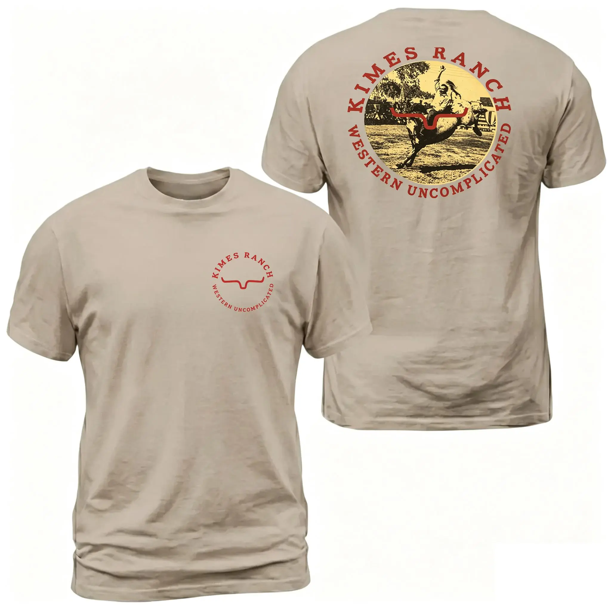Kimes Ranch Horn Logo Aztec T-Shirt, Western Ranch Graphic, Tribal Back  With Front Chest Horn Emblem, Cowboy Casual Outfit, Soft Cotton  Gift For Men and Women all-season oversized tee Uncomplicated trendy unhinged fight spirit  print menswear breathable