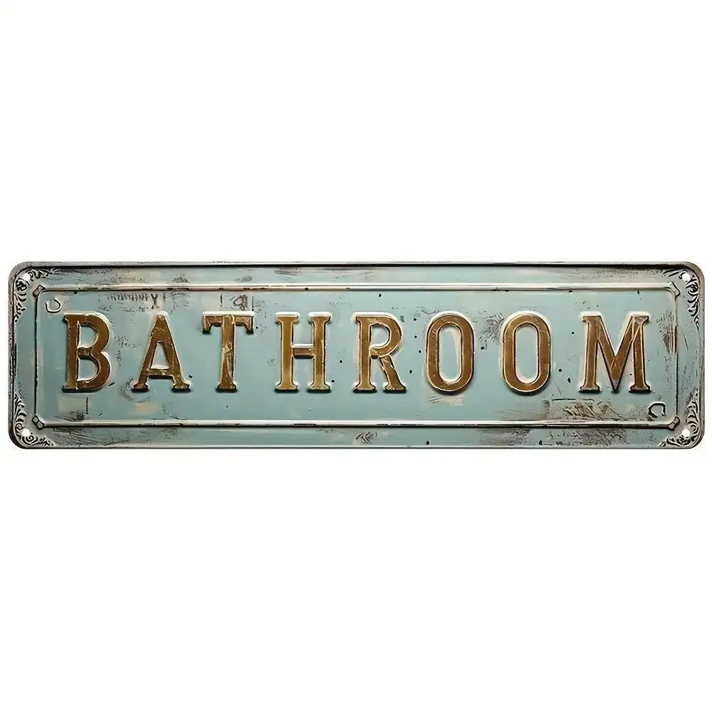 Vintage Aqua "Bathroom" Metal Street Sign, Retro Wall Door Decor for Home, Hotel, Salon & Restroom, Rustic Farmhouse Decoration, Unique Housewarming Gift, 4 x 16 Inches