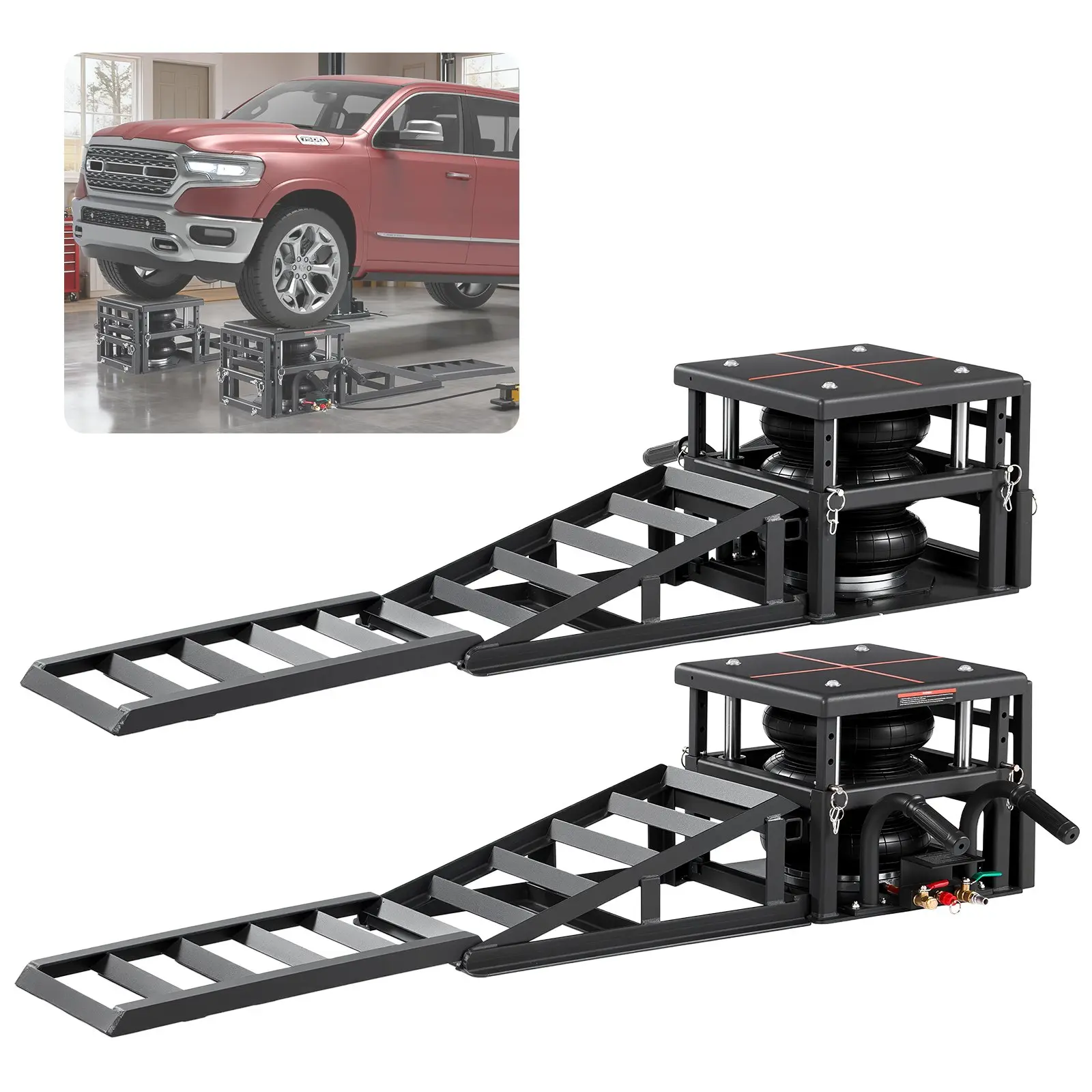 【DealsForYouDays】VEVOR Air Portable Car Lifts 2PCS, 11023 lbs/5 Ton Capacity, 12.6 inch Max Height, Pneumatic Ramp Jacks with Airbags, Wheel Chocks, Extension Ramps, Heightened Columns, Heavy-Duty for Sedan SUV Pickup