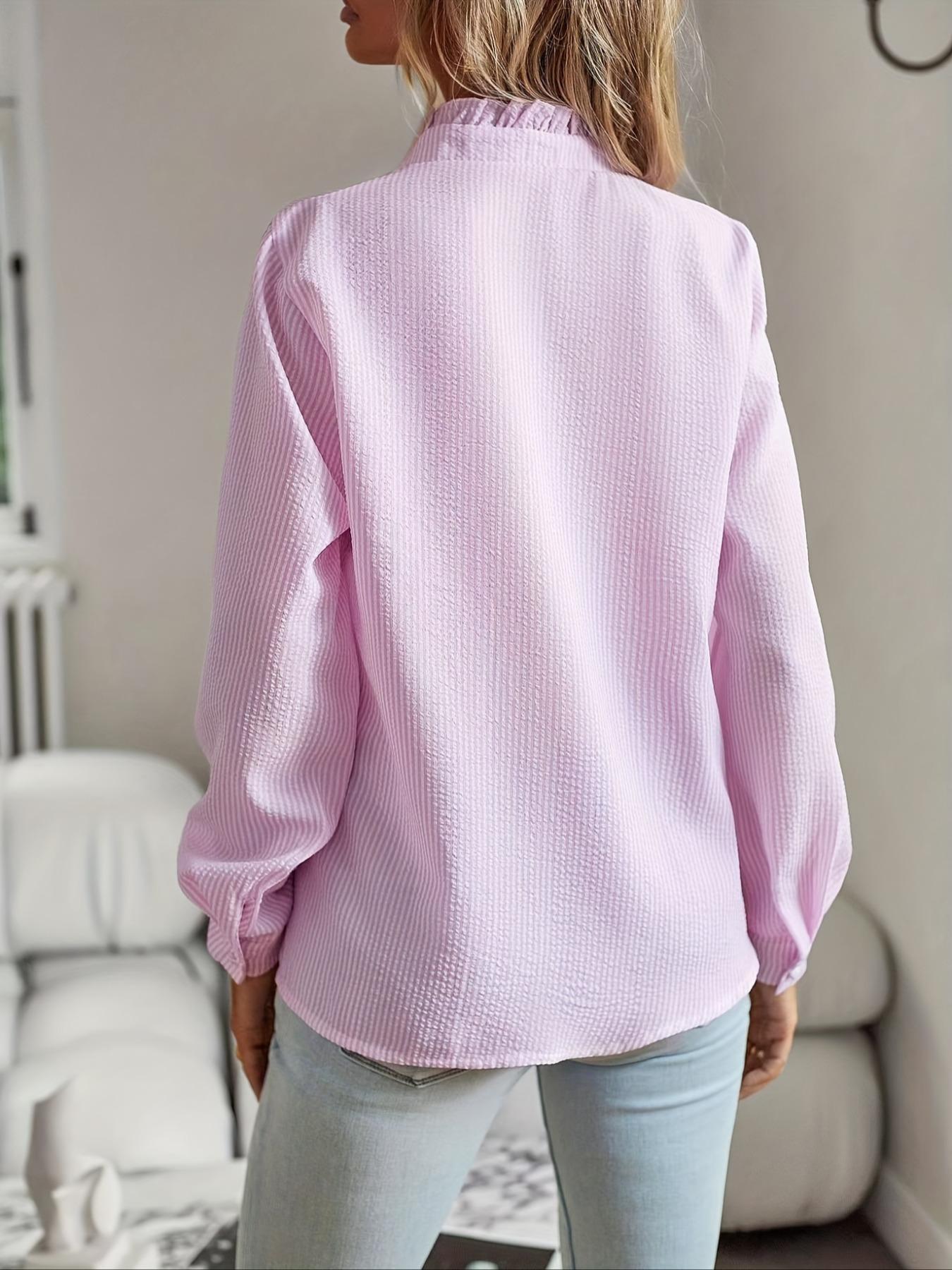 Women's Plain Ruffle Trim Button Front Fitted Woven Fabric Shirts, Blouse, Elegant Chic Casual Bishop Sleeve Long Sleeve Frill Trim Top for Daily Wear, Ladies Clothes for All Seasons, Womenswear Women's Plain Ruffle Trim Button Front Fitted Woven Fabric Shirts, Blouse, Elegant Chic Casual Bishop Sleeve Long Sleeve Frill Trim Top for Daily Wear, Ladies Clothes for All Seasons, Womenswear