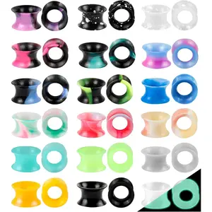 40Pcs Silicone Ear Gauges Flexible Ear Tunnels Gauges Soft Expander Stretching Ear Plugs Tunnels Colorful Double Flared Earring Piercings Jewelry for Men Women 2G-26mmGift.
