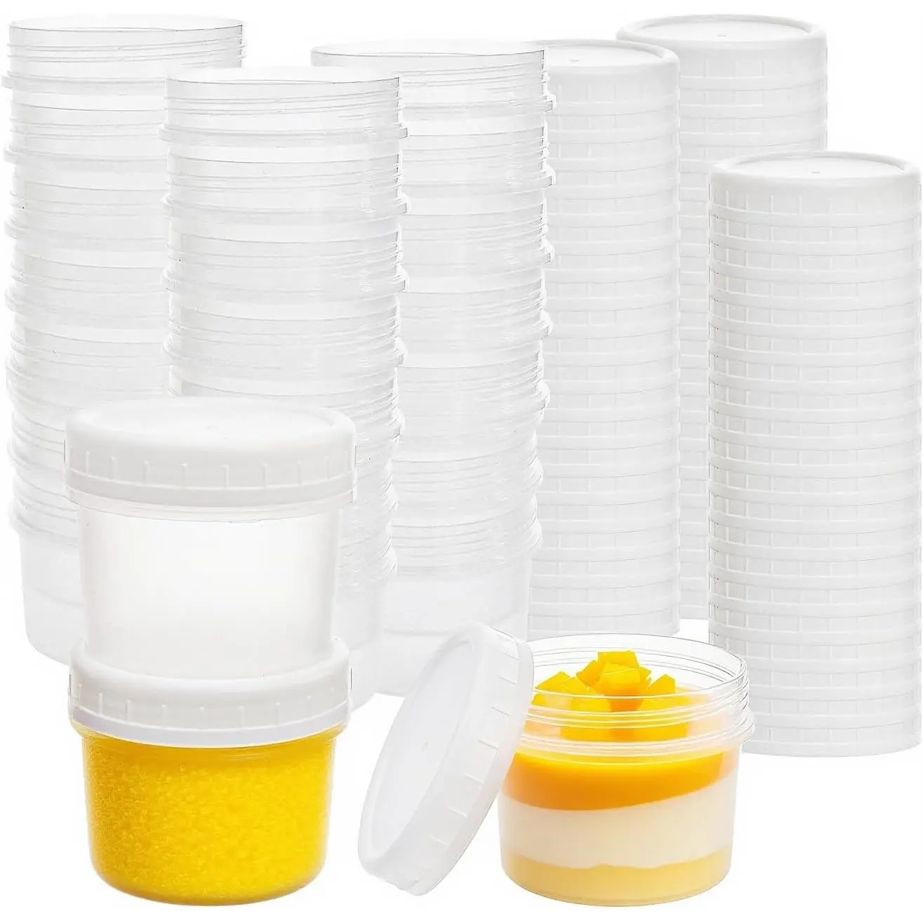 40-Pack Synthetic Stackable Leakproof 5 oz Lightweight Durable Plastic Storage Jars with Screw Lids - 2.7" Top Dia x 2.4" Bottom Dia x 3.4" H, Easy-Carry Kitchen Canisters for Sauce, Jam (Home Organizer Supplies, Coffee Shop Use)