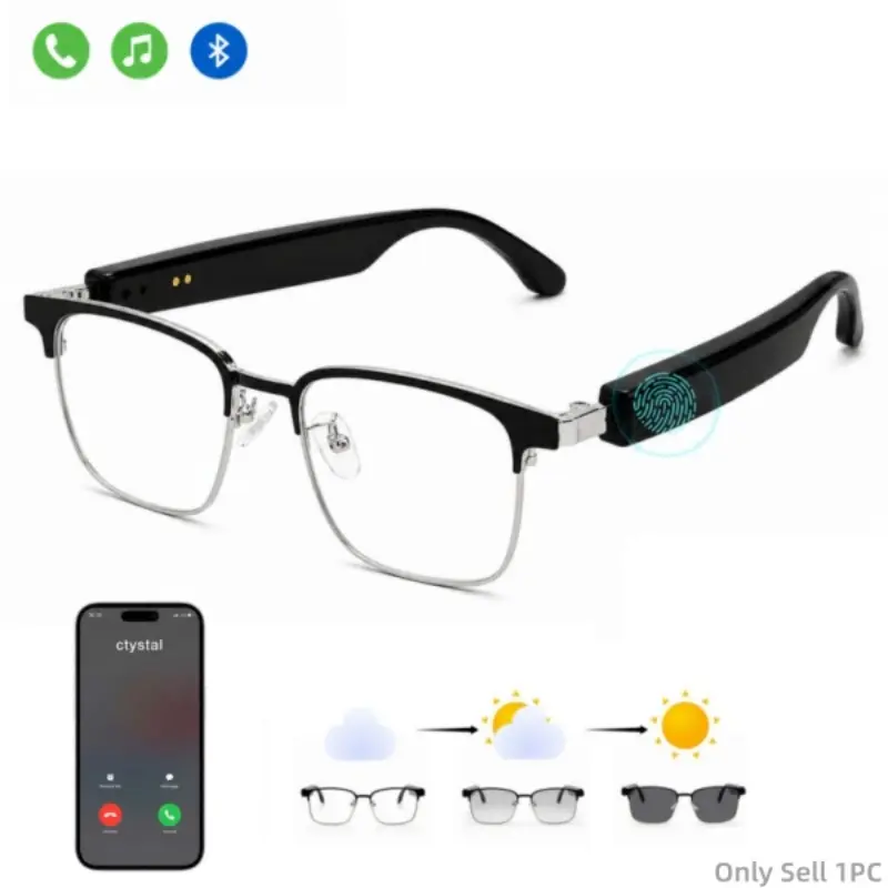 Photochromic Smart Glasses for Men Women, Open-Ear Bluetooth Sunglasses with Hands-Free Calls, Touch Control and Voice Assistant