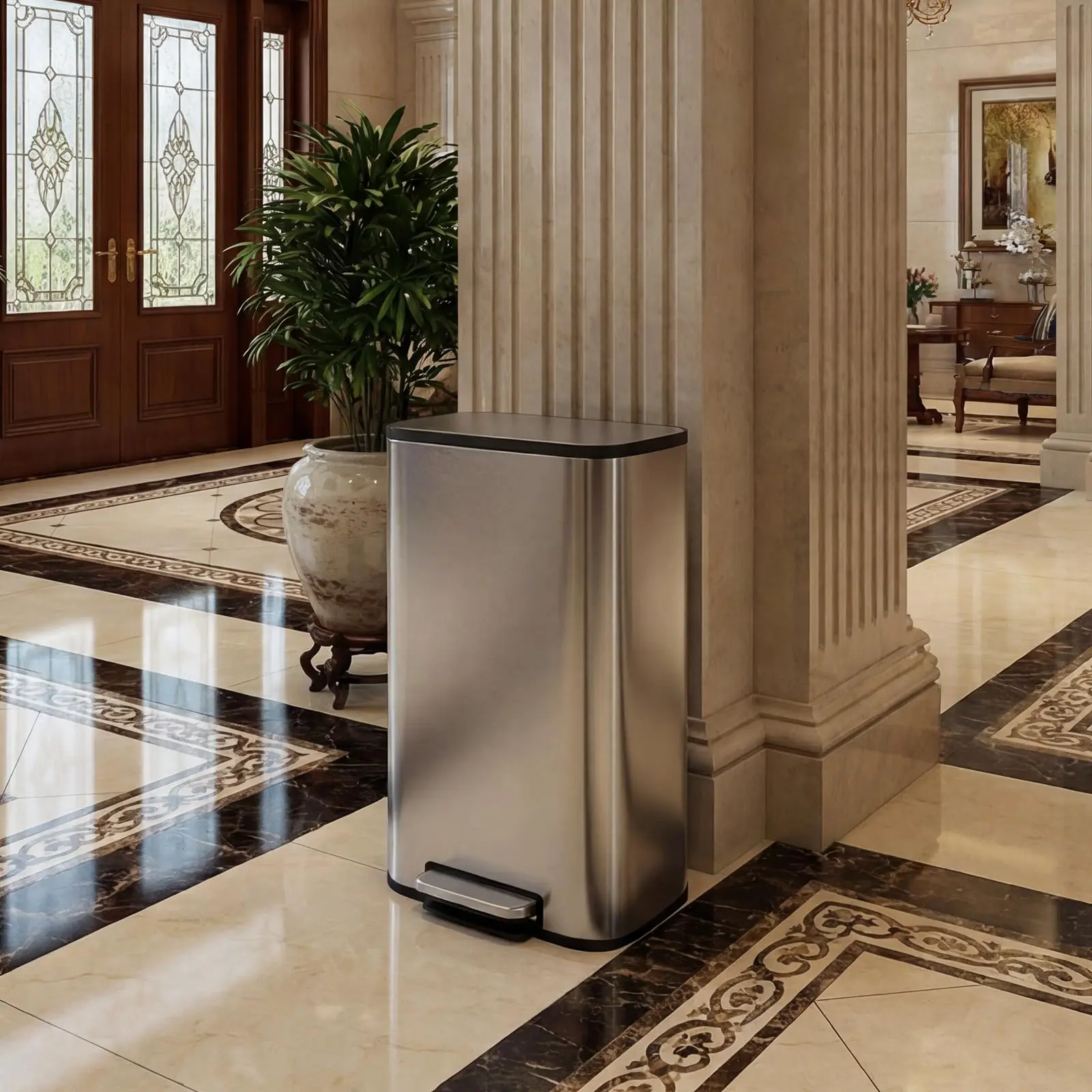Kitchen Trash Can,  Fingerprint Resistant Soft Close Lid with Removable Inner Bucket,Stainless Steel Step Pedal, for Home Office & Commercial