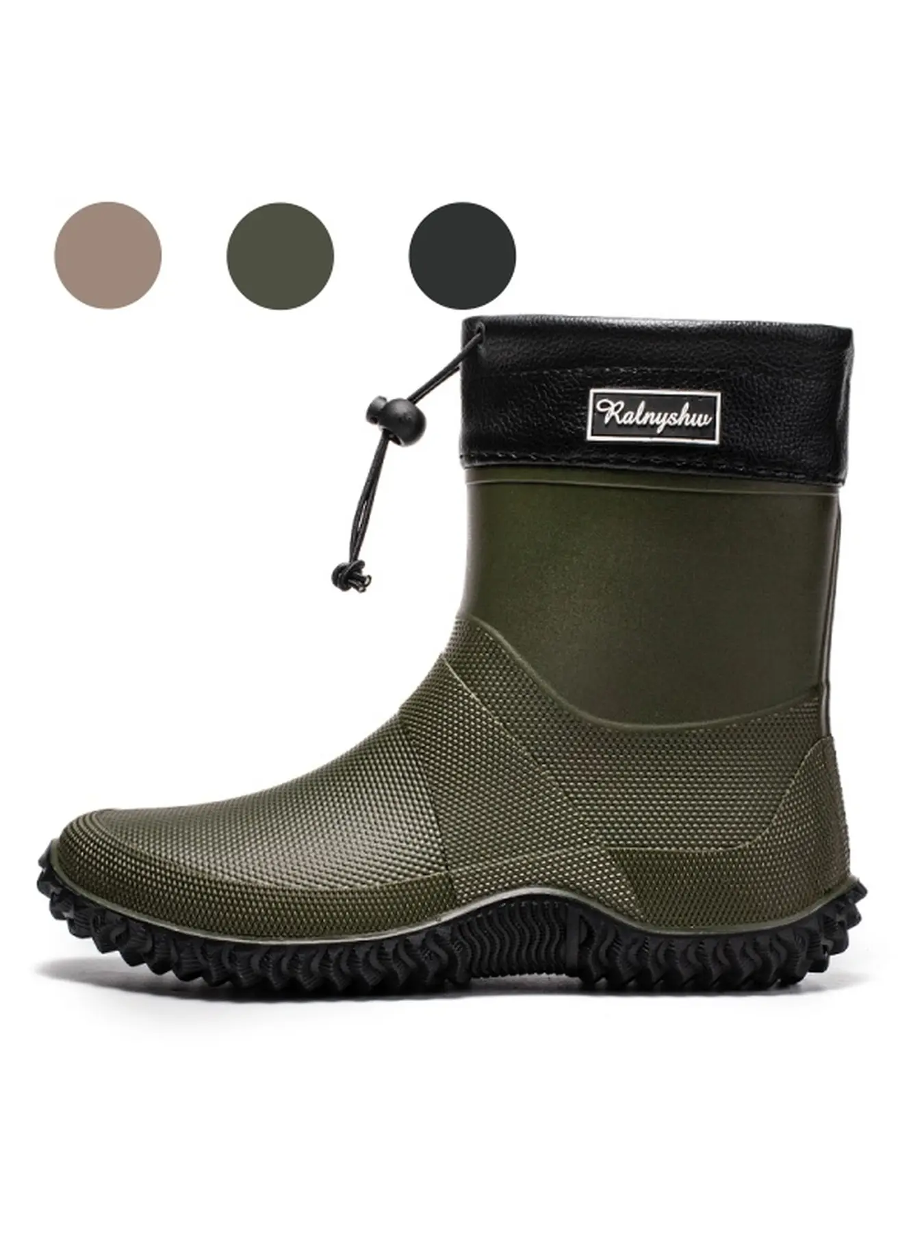 Unisex Drawstring Wear-resistant Black Mid-calf Rain Shoes, Anti-slip Waterproof Casual Rain Boots For Beach Foraging & Daily Work