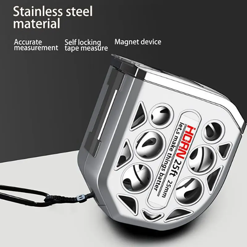 Self Locking Tape Measure, Portable Measuring Tool, Waterproof Wear Resistant Hollow Out Measuring Tape with Magnetic Hook, Dual Scale Inch Metric Nickel Plated High Carbon Steel Tape Blade, Shockproof Drop Resistant Construction Tape for Woodworking