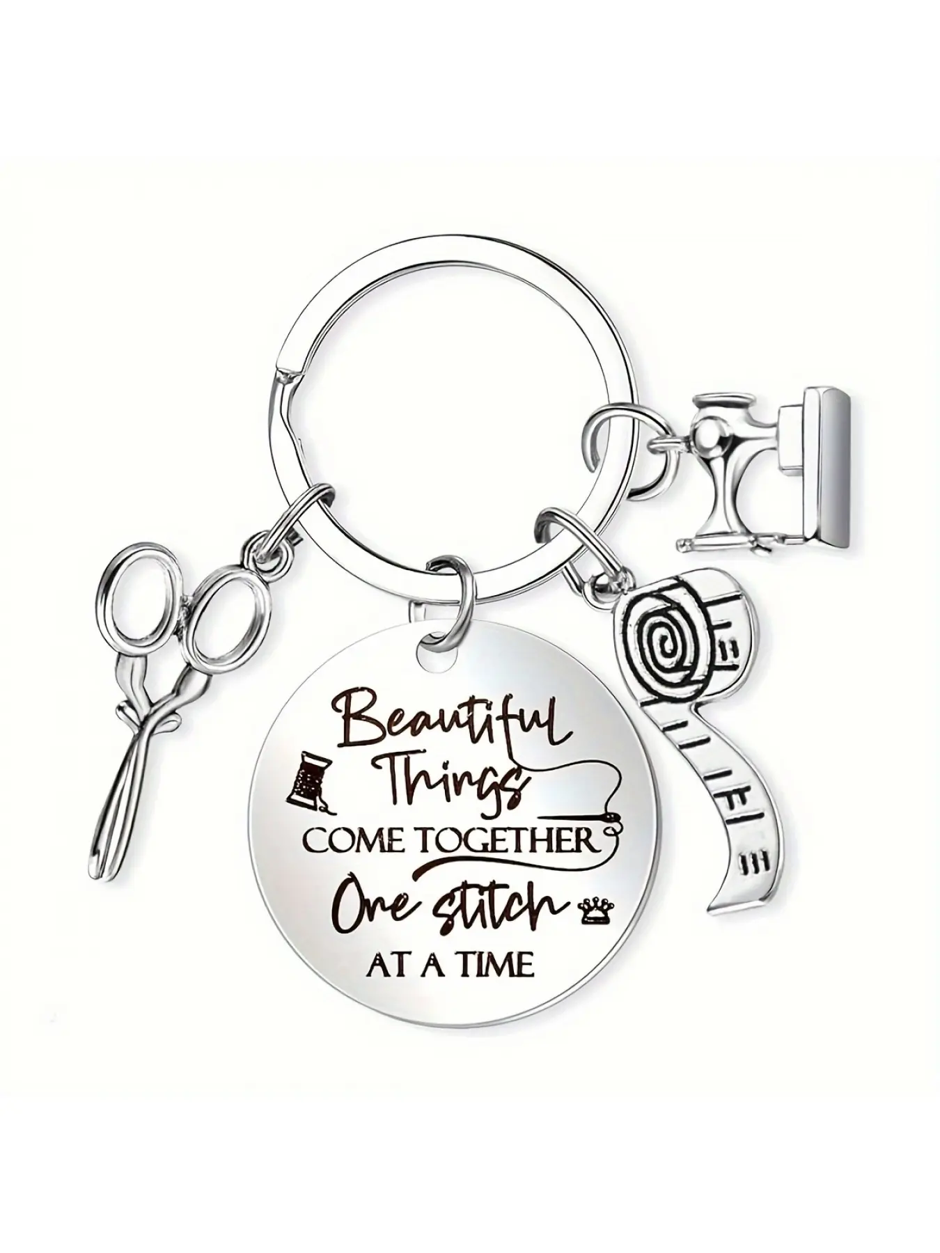 1pc, stainless steel sewing machine keychain - ruler scissors - the perfect gift for friends