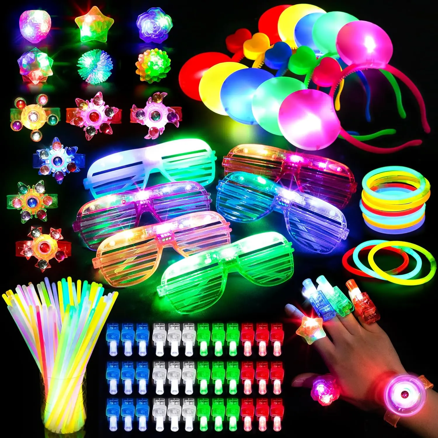Glow in the Dark Party Supplies for Kids, Light Up Party Favors With Glow Sticks, Glasses, LED Bracelet, Finger Lights, Ring, Headbands, Neon Toys Bulk Party Pack for Birthday, July 4th, Ravesfidget toys