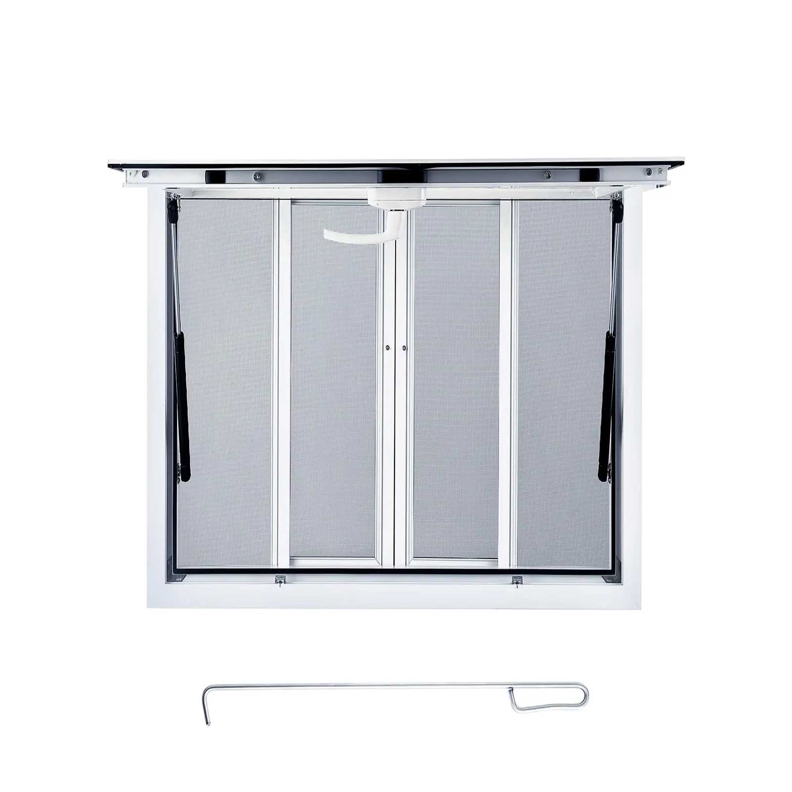 GARVEEAluminum Alloy Concession Windows in Multiple Sizes (36"x36", 48"x36", 53"x33", 60"x36") with Horizontal Sliding Screen Windows, Awning Door Opening up to 85°, Drag Hook - Perfect for Food Trucks and Concession Trailers