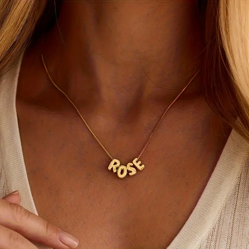 Custom Name Necklace Stainless Steel Box Chain Personalized 3D Bubble Letter Pendant Fashionable and Exquisite Women's Necklace Mom's Birthday Gift Minimalist Women's Jewelry Anniversary Jewelry for Girlfriend Valentine's Day Gift Christmas Gift