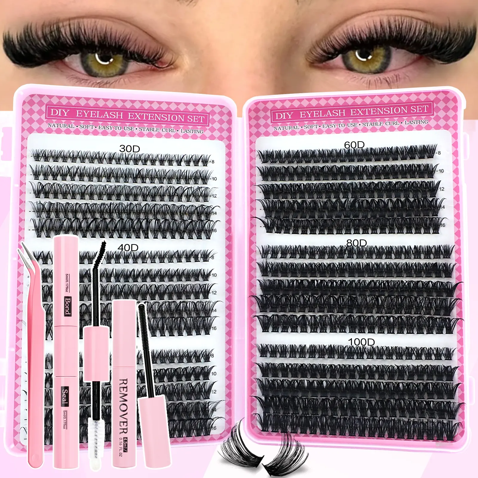D Curl Mixed Length 8-16mm False Eyelash Multi-Pack, Natural Lightweight Dense Look, Perfect for Home Application & Beginners, DIY Lash Extensions