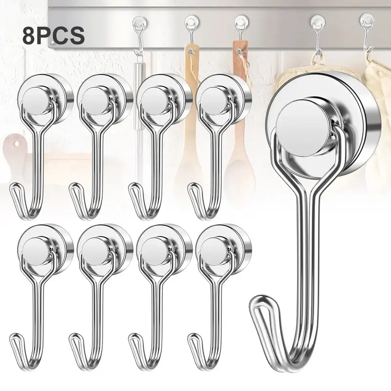 4 Pack Swivel Swing Magnetic Hook 30LBS Heavy Duty Magnetic Hooks Strong Neodymium Magnet Hook for Hanging, for Refrigerator and Other Magnetic Surfaces