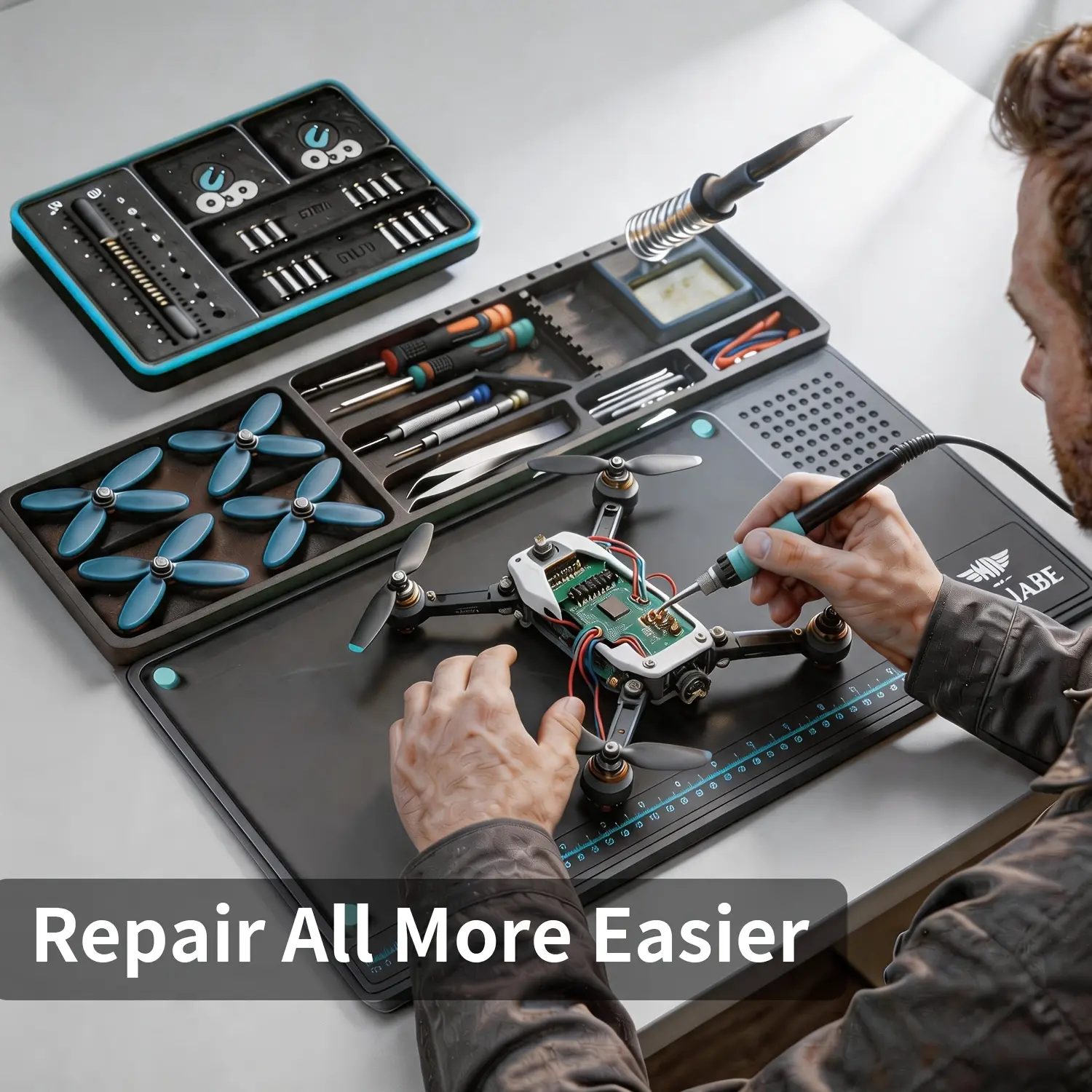 2 in 1 Detachable Rollable Repair Mat set with Removable Parts Tray or soldering nat