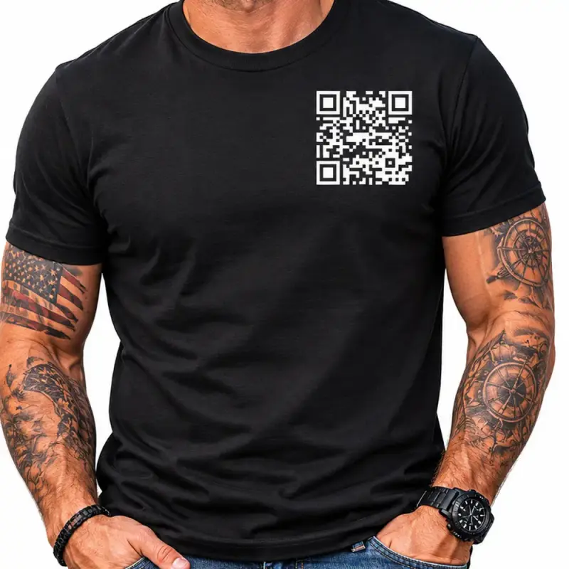 Men's Graphic Tshirt with FU QR Code Print, Oversized Fit 100% Soft Cotton Casual Top, Fade-Resistant Short Sleeve Apparel, Prints, Basic, Streetwear, Plain, Shortsleeve, Fabric, T-Shirt