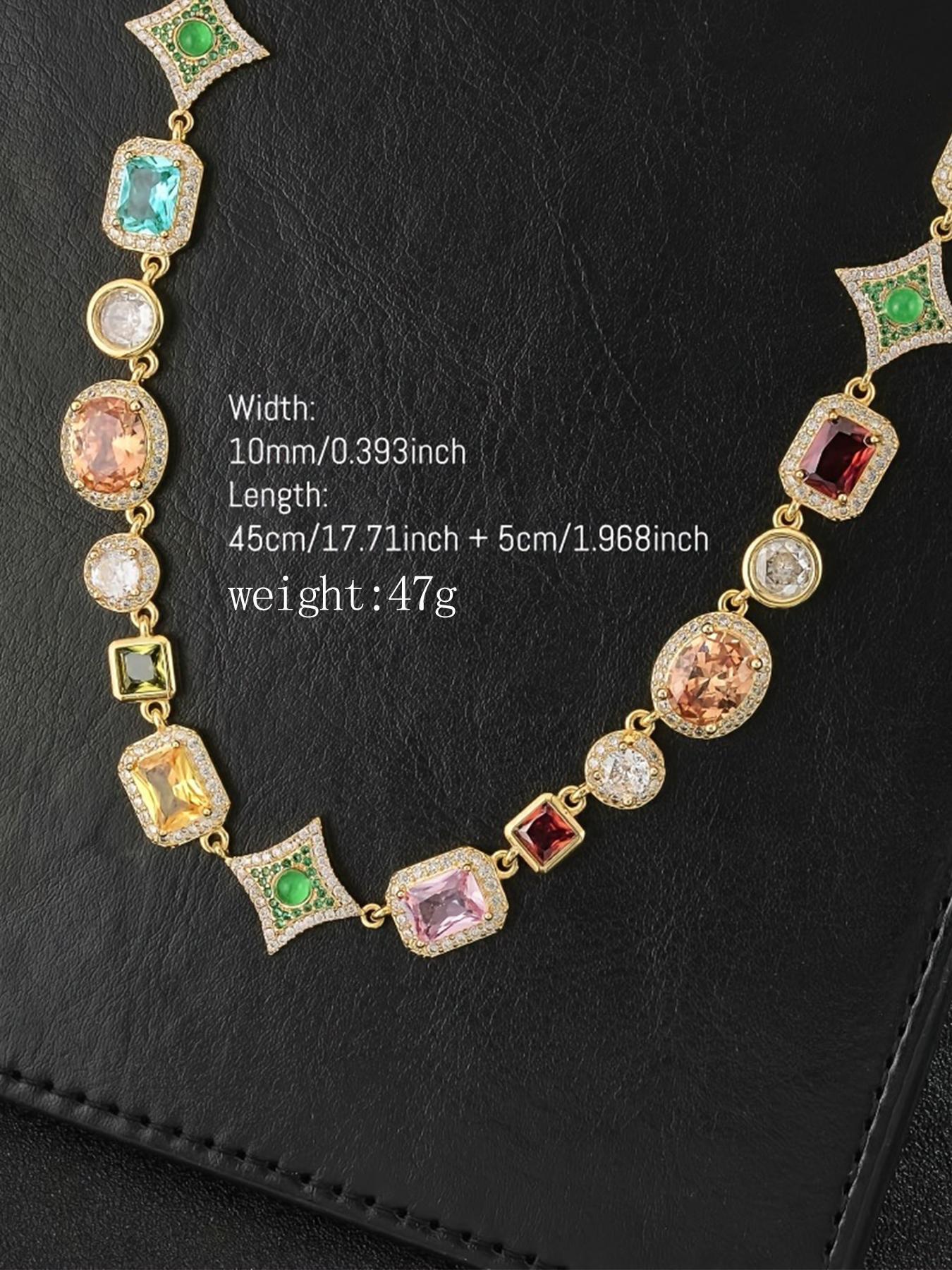 Vintage Colorful Stone Decorated Necklace, Elegant Zircon Stones Necklace for Party, Daily Clothing Decor, Trendy All-match & Exquisite Jewelry for Birthday Gift, Fashion Jewelry Accessories, Multicolor Gemstone Decorated Pendant Chain, Gemstone Necklaces