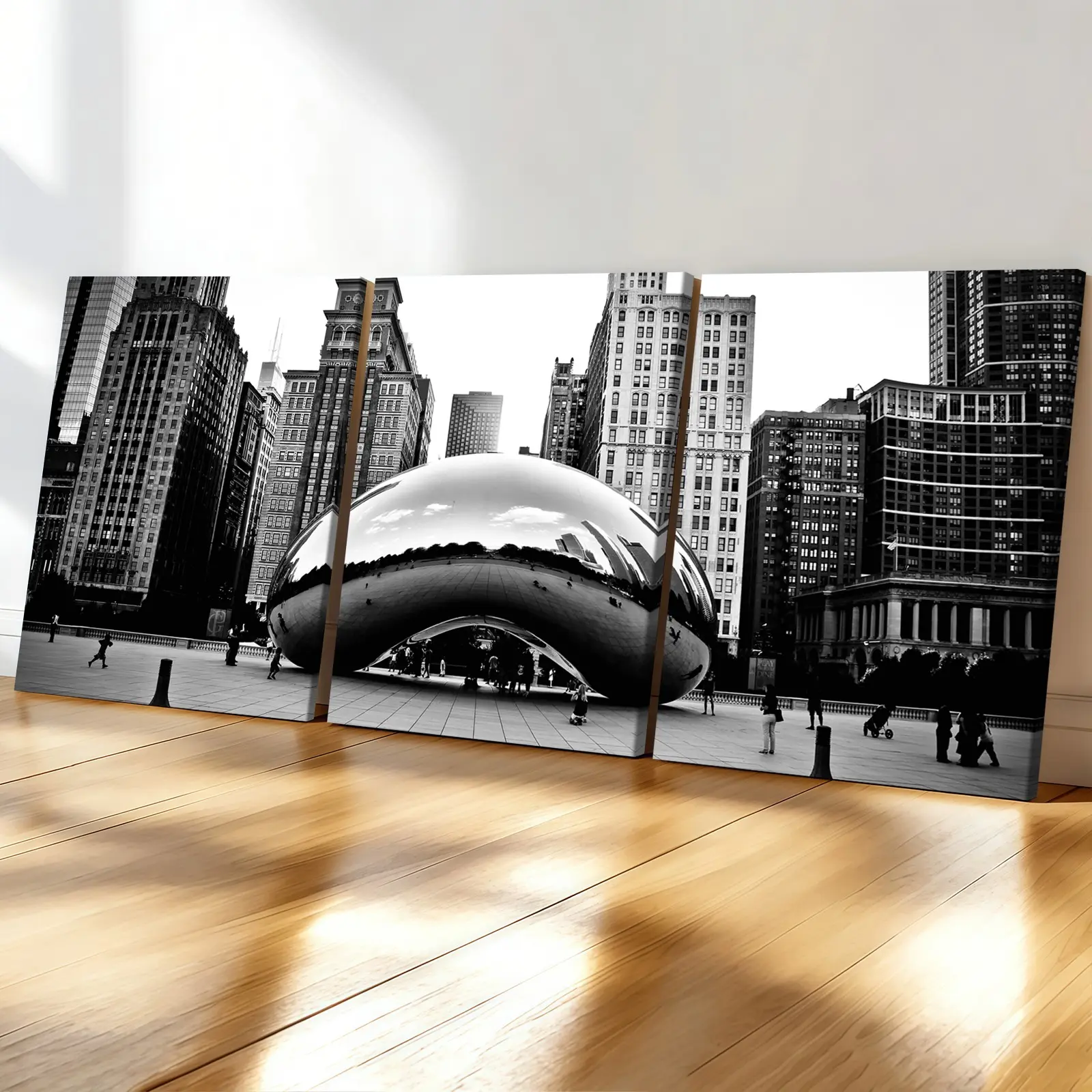 3-Pack Wood Frame Canvas Posters, Wall Prints, & Chicago Architecture Decor, Modern Art for Living Room, Bedroom, Office, Waterproof, Odorless