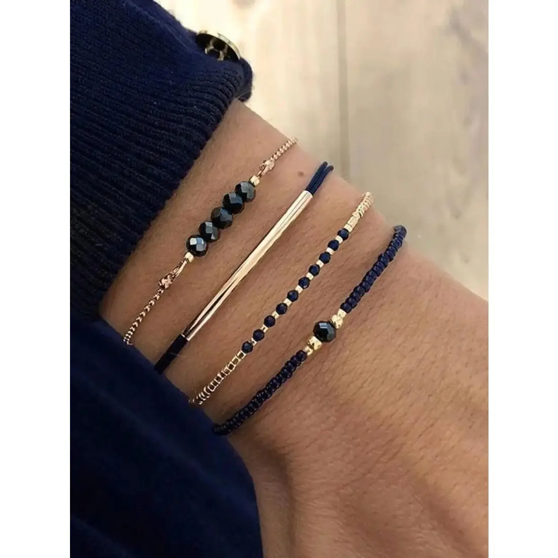 Fashion Popular New Women's Black Crystal Hand-woven Bracelet Set Holiday Party Jewelry Minimalist Adjustable Stack Bracelets Set Beaded Bracelet Set Crystal Bracelets Everything Accessories