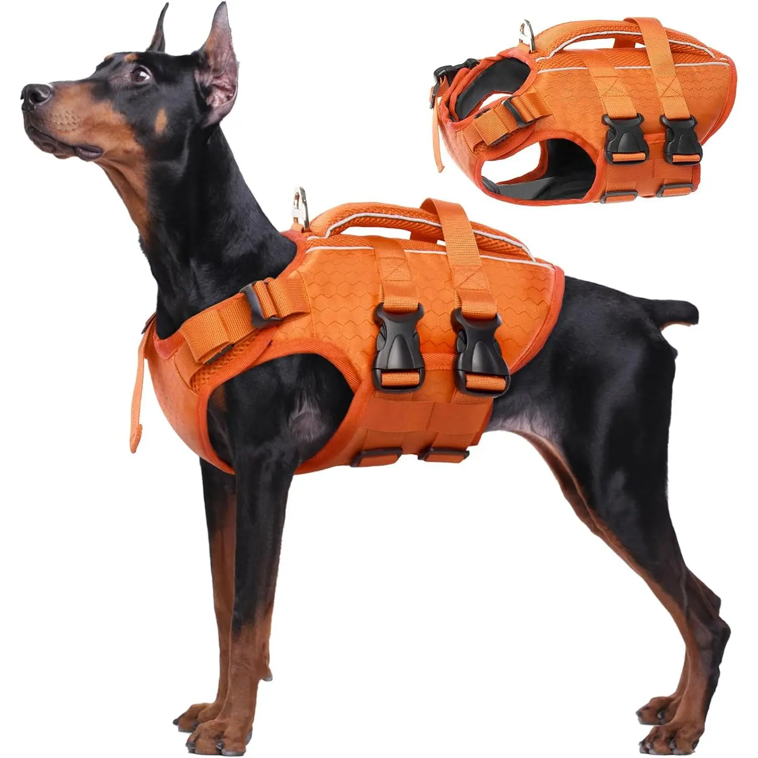 Dog Life Jacket for Dogs - High Flotation Aid Water Safety Vest with Reflective S, Adjustable S/M/L Sizes, Lightweight Ripstop Cloth, Rescue Handle, Easy to Put on and Take Off, Endurance Design for Swimming, Boating, Multi-Size, Fabric, Adds Visibility,
