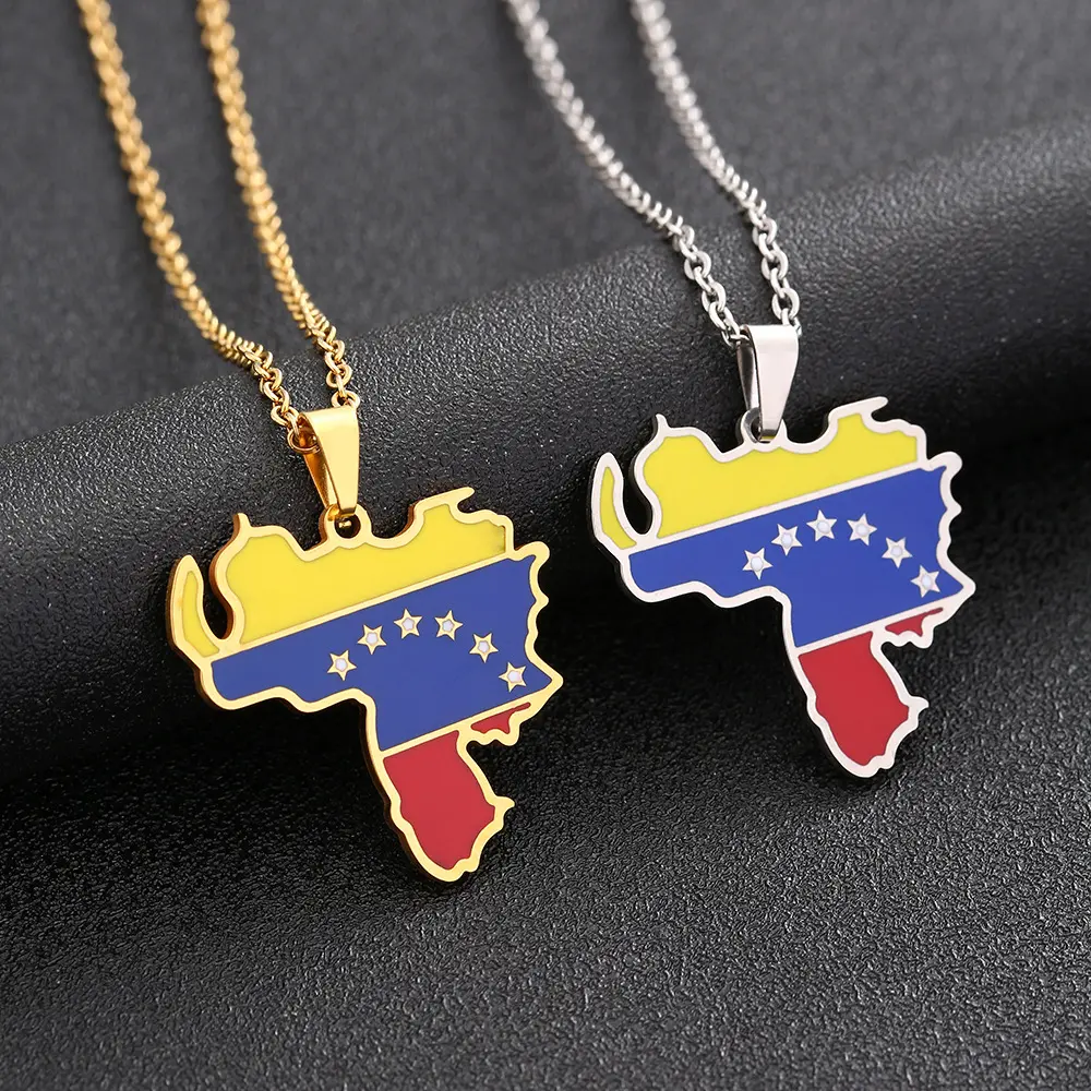 Venezuela Flag Map Pendant Necklace | 2026 Football Events | Football & Basketball Fan Style | Fashion Jewelry | Couple Style | Gift Selection | Gift For Him or Her