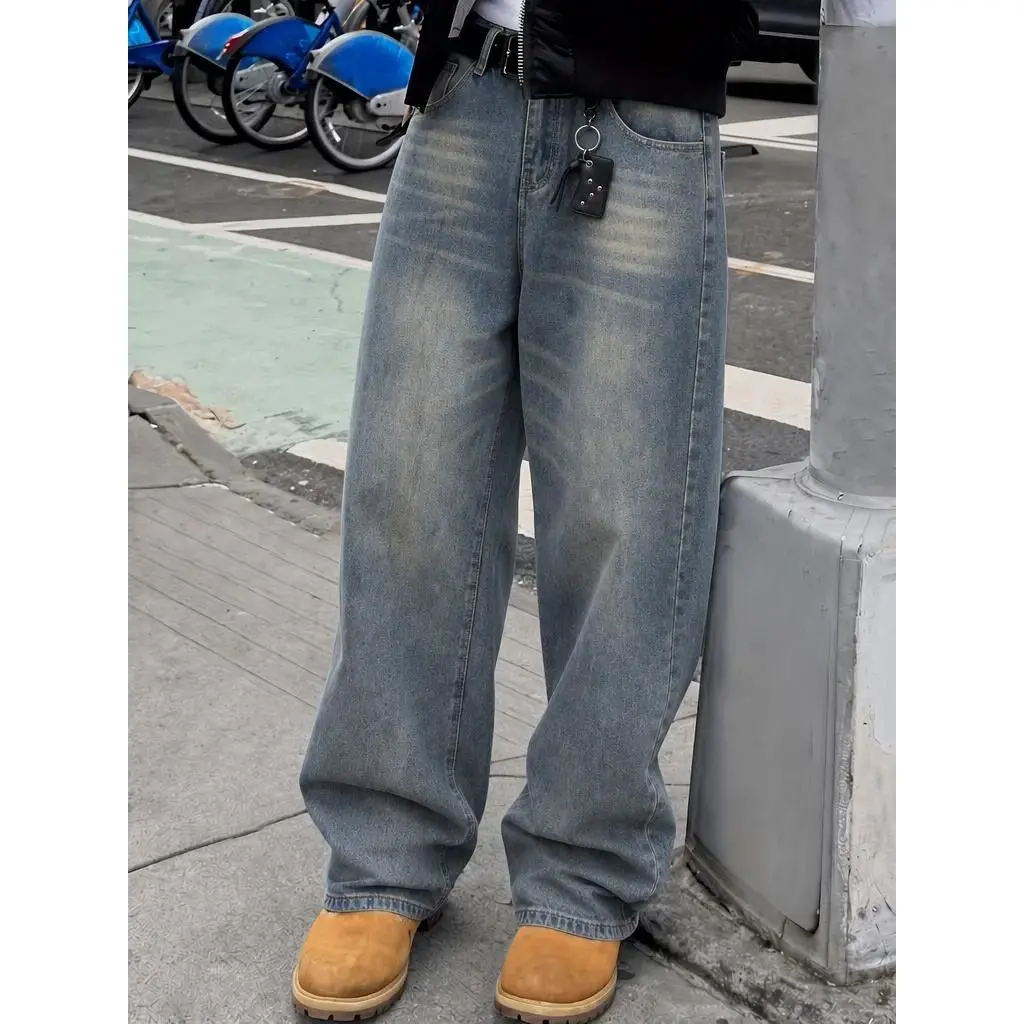 Men's Grey Washed Baggy Cargo Jeans, Loose Fit Wide Leg Denim Pants, Vintage Streetwear Y2K Style Jeans, Hip Hop Skate Trousers with Utility Pockets, Soft Durable Cotton Casual Denim Pants, Everyday Wear Jeans for Men