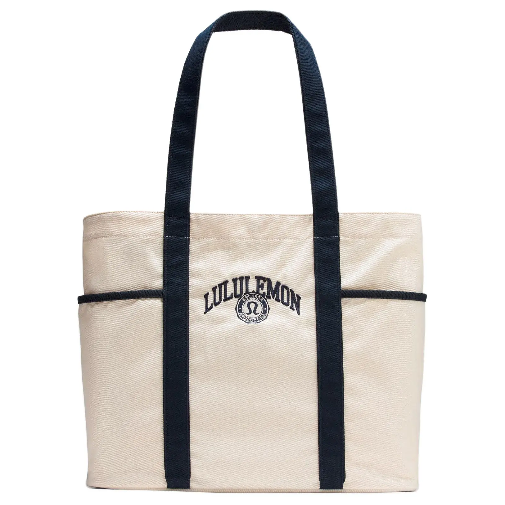 Lululemon Daily 20L Tote Bag for Men and Women – Cotton, Multi-Pocket Design, Ivory and Navy