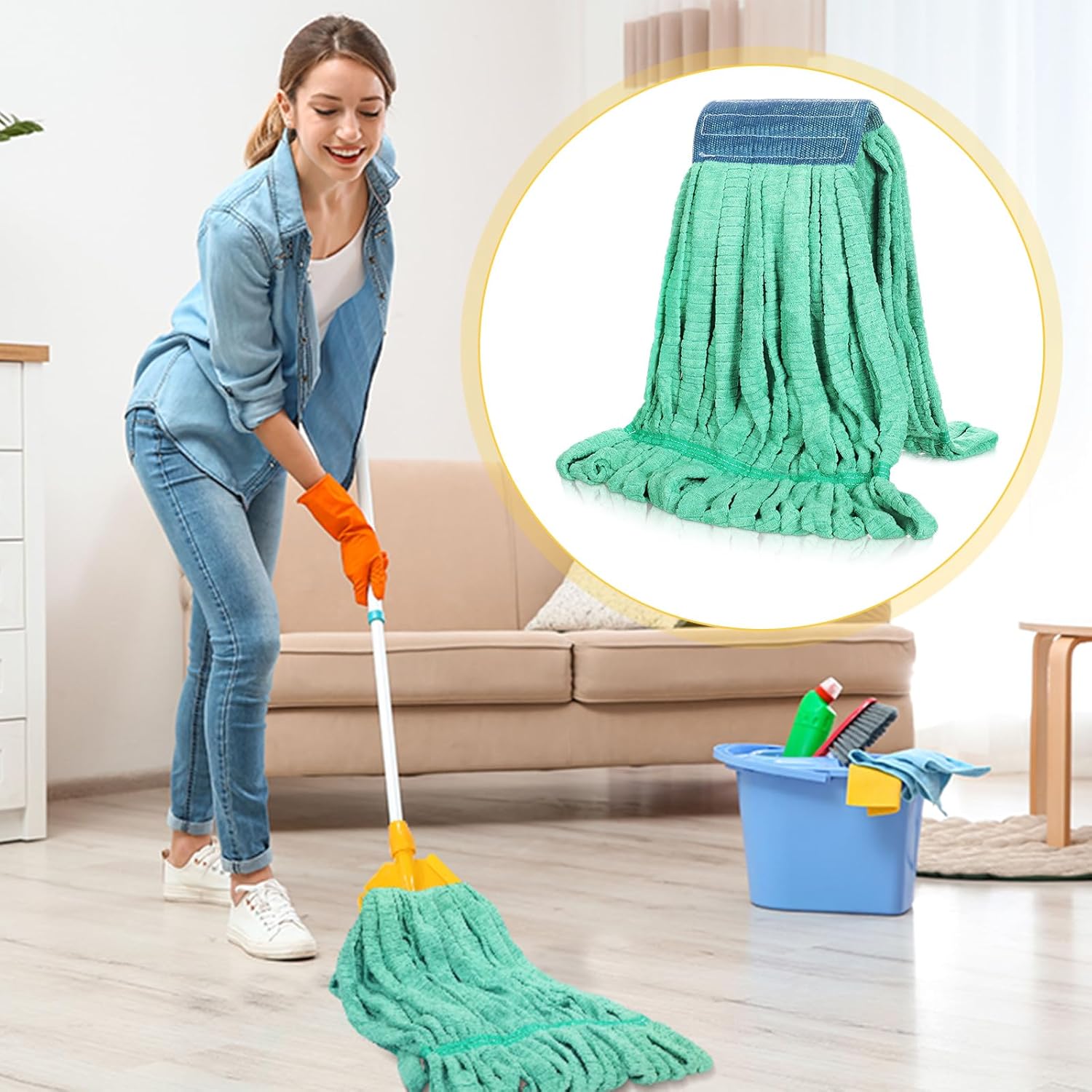 4 count Commercial Mop  Replacement Tube Microfiber Industrial Looped End Mop Heads Refill for Floor Cleaning for Home Commercial Industrial Use(Large,Green)