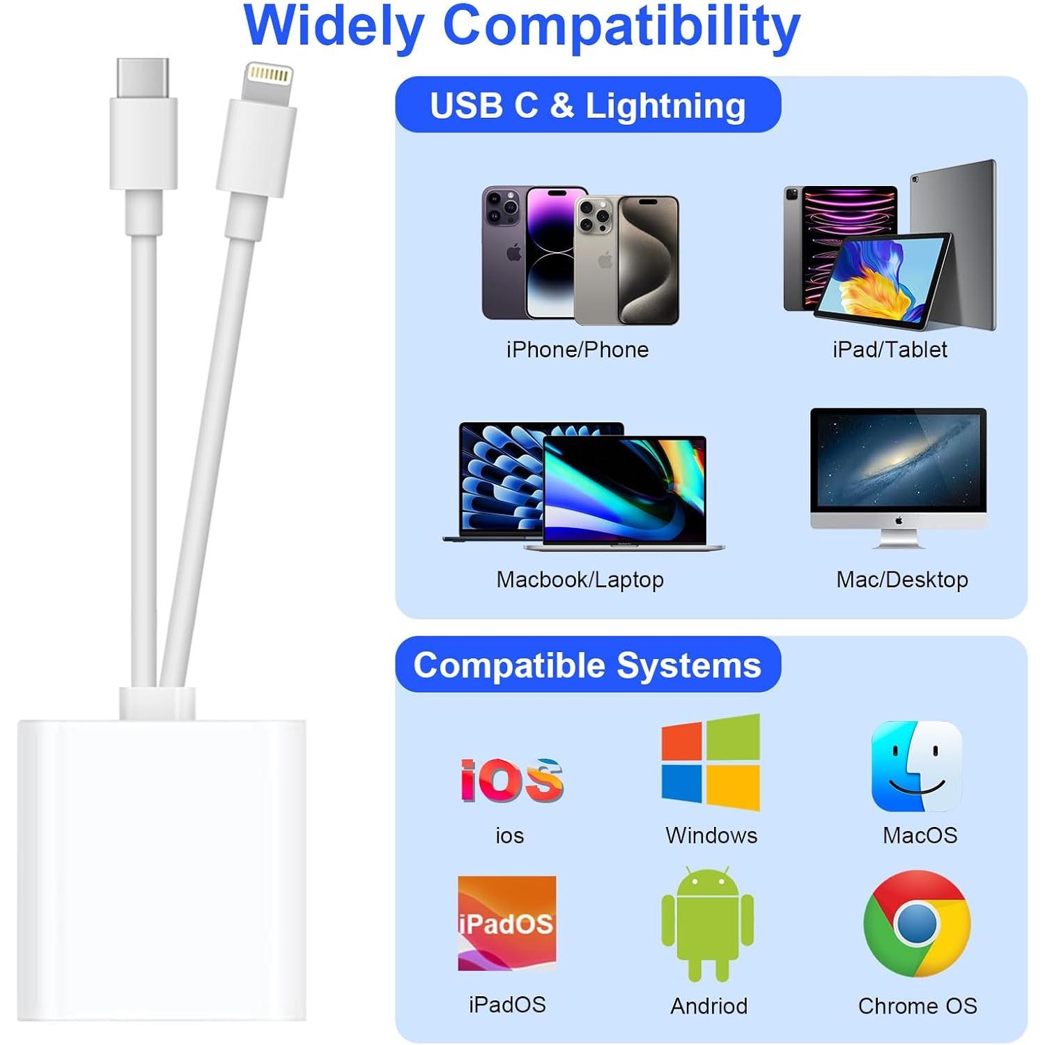 SD Card Reader for iPad, USB C & Lightning Dual Interface Memory Card Reader, Digital Camera Adapter to /MacBook/USBC Laptop for SD/TF/Sim Card, Plug & Play, Camera Accessories SD Card Reader for iPad, USB C & Lightning Dual Interface Memory Card Reader, Digital Camera Adapter to /MacBook/USBC Laptop for SD/TF/Sim Card, Plug & Play, Camera Accessories