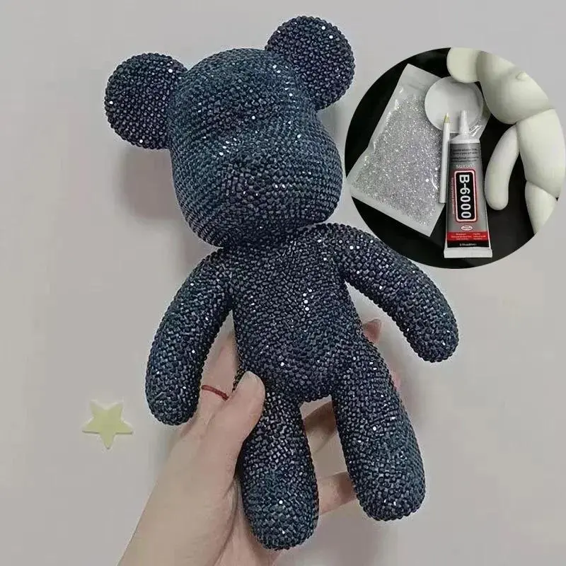 DIY Rhinestones Bear Figurines Crystal Diamond Violent Bear Statue Fluorescent Stone Vinyl Doll Room Decoration Kid Toy Gift