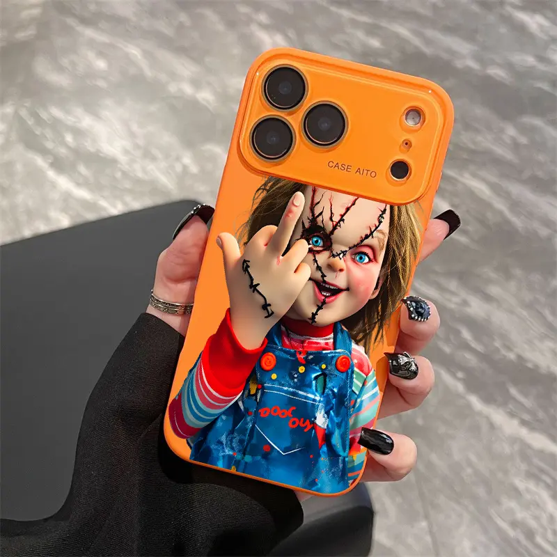 Eerie Stitched Doll Flipping The Bird Design Large Window Phone Case Suitable for IPhone 17 16 15 14 13 12 11 Series Shell with Comfortable Touch 360 Degree All-round Protection Against Falling Collision