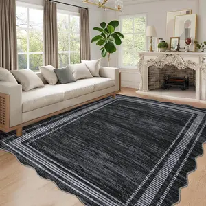 Garvee Modern Scalloped Area Rug 8x10 - Washable, Non-Slip, Soft Low-Pile Carpet for Living Room, Bedroom, Dining Room, and Home Office in Dark Grey
