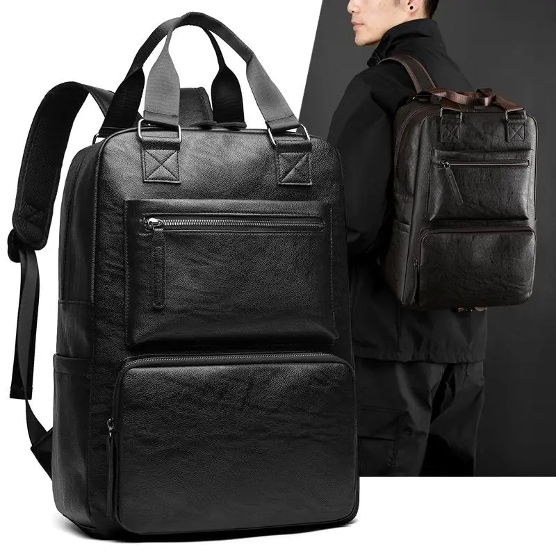 Men's Premium Leather Laptop Backpack, Convertible Business Casual Daypack with Top Handle for Work Commute,Campus and Daily Use, Fits 15.6 Inch Notebook,Padded Adjustable Straps, Water-Resistant Finish, Durable Stylish Professional Everyday Carry Bag