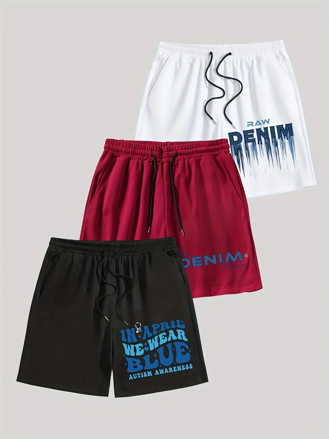 Men’s Hip Hop Streetwear 5 Inch Sweat Shorts, Soft Breathable Elastic Dual Drawstring Waist Casual Sweatpants with Dripping Gradient Raw Denim Letter Print & Side Pockets, Loose Relaxed Fit Bottoms for Daily OOTD Basketball Workout College Campus Home Lou