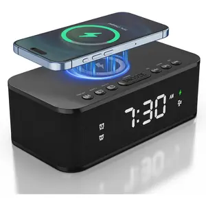 Digital  Clock White Noise, Loud Digital  Clocks Bedrooms,  Clock Speaker  Charger AUX USB  Speaker 12/24H   Snooze Adjustable Brightness, Black