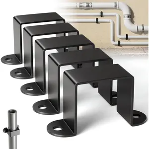 1.5"x1.5" Square Tube Clamp| U-shaped steel bracket| Black powder-coated square pipe clamp| Wooden deck railing post connector| Square pipe clamps used for water pipes and stair railings