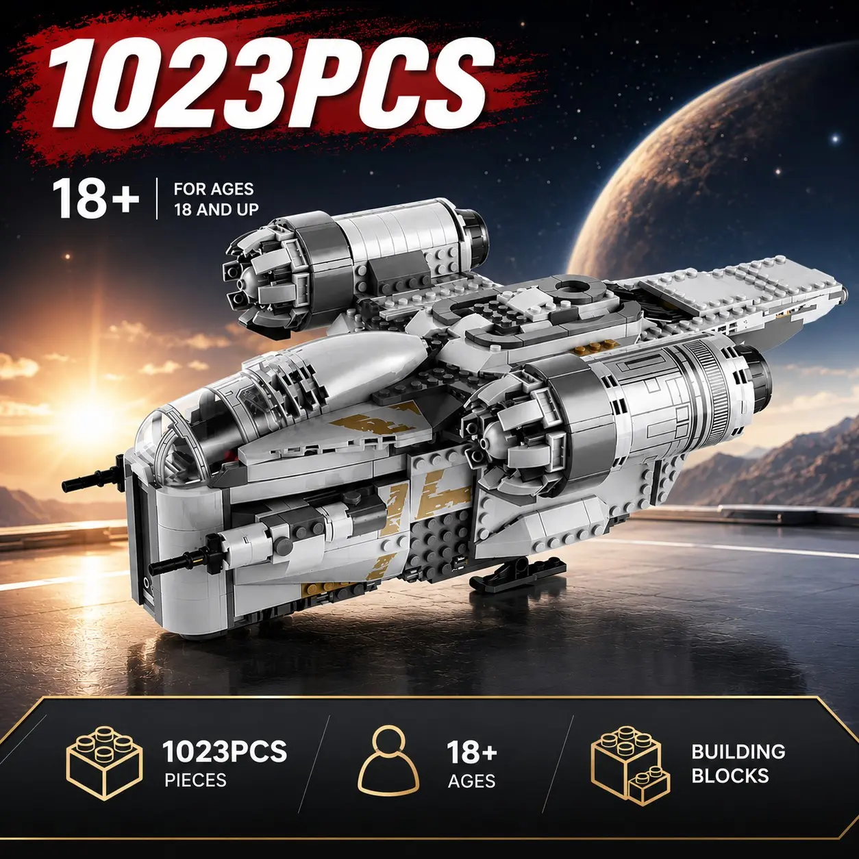 1023 PCS Starship Assembly Building Block Model, Diy Collectible Model, 18+ Adult Collectible, Desktop Decoration