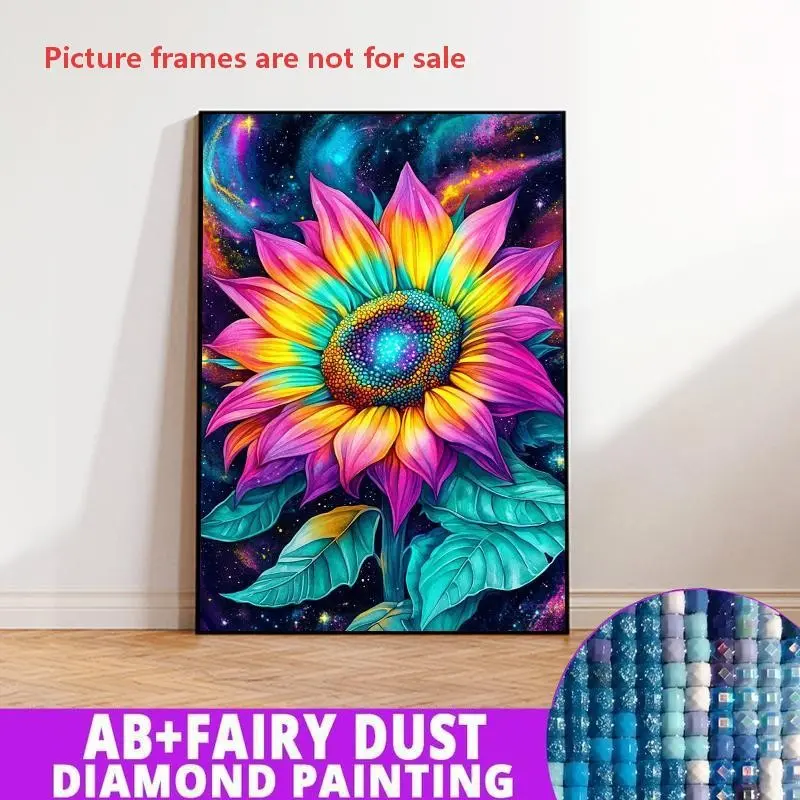 1PC framedless 5D Diamond Painting Kit Diy Diamond Art-Colorful Sunflower Against Starry Galaxy Colorful Sunflower Against Starry Galaxy -Ornament Decorations for Home Resin Diamonds, AB Diamonds & Fairy Dust, Perfect for Adult Diamond Lovers,Holiday Gift
