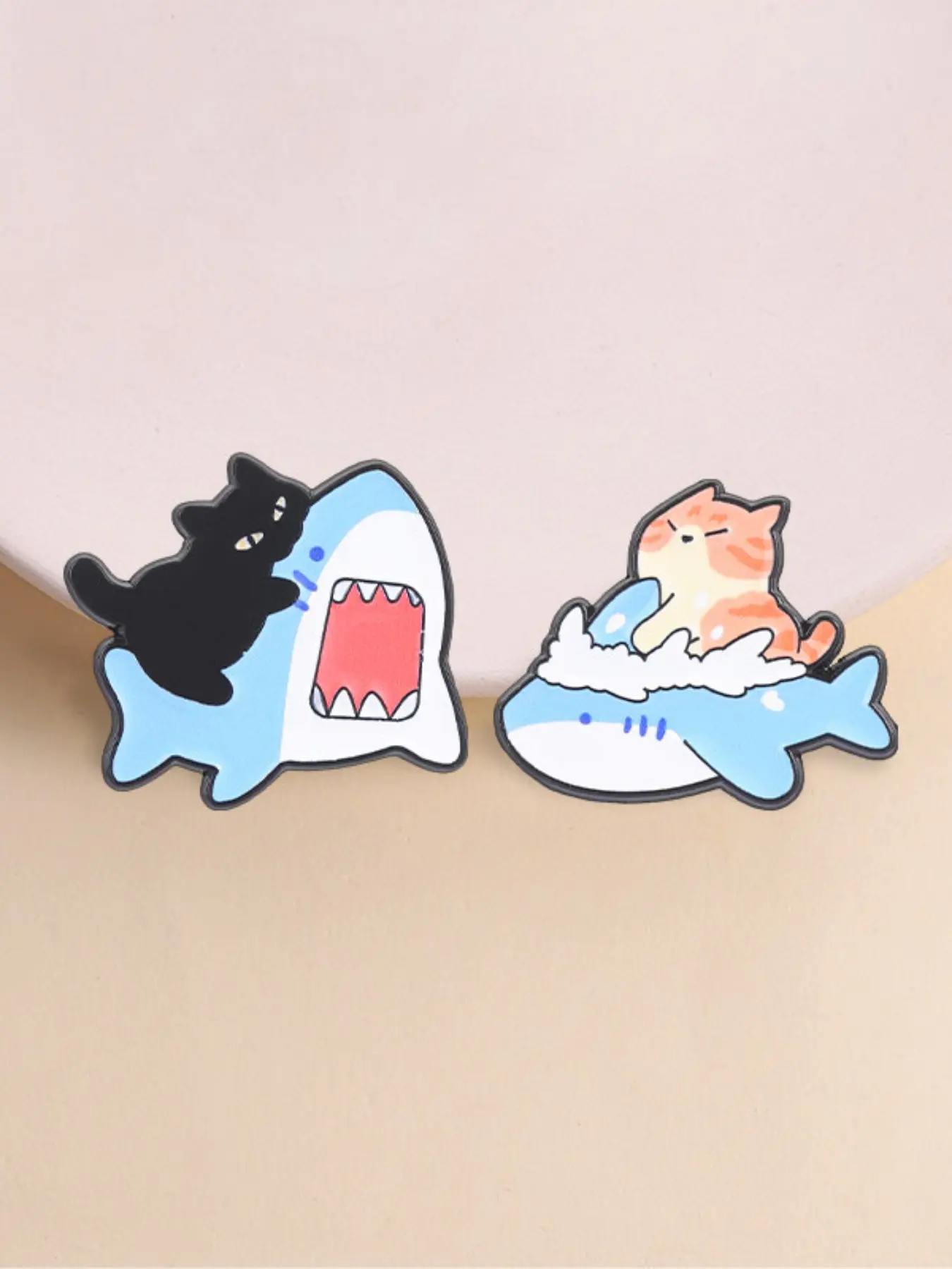 Cat Riding Shark Enamel Pin Set, Funny Animal Decorative Lapel Badge, Brooch Pins, Brooches, Unique Fashion Accessory, Perfect Gift Idea