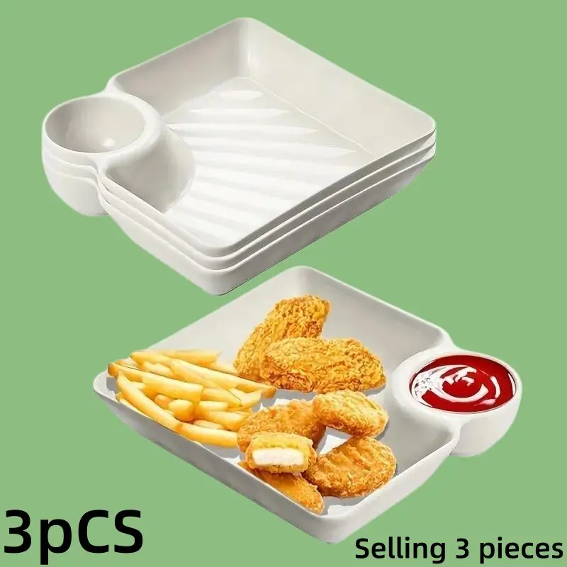 Set of 3 Plastic Serving Trays, Snack Plates, Sushi Dishes, 7.3'' X 6.6'' Restaurant Dining Plates, Durable Food Storage Containers