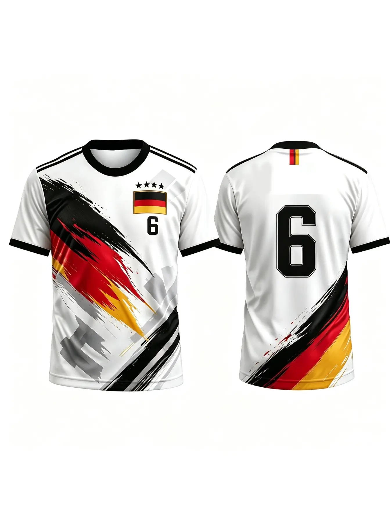 Men's Sporty Football T-Shirt, German Pattern, Digital Print, Loose-Fit, Breathable, Ideal for Soccer Fans, All Seasons