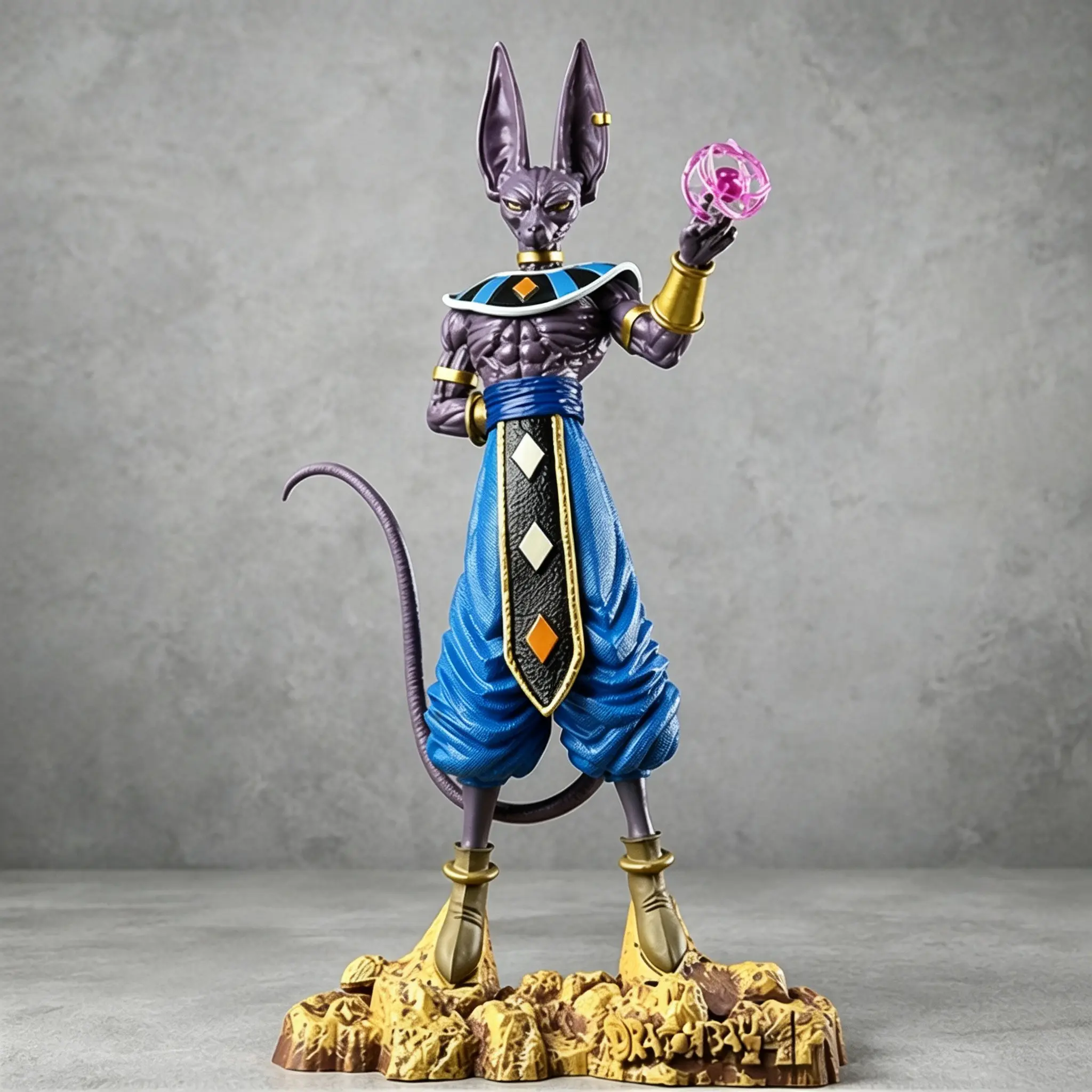 Dragon Ball God of Destruction Beerus Standing Figure, 30cm PVC Collectible, Detailed Design, Energy Sphere, Rock Base, Dragon Ball Icon
