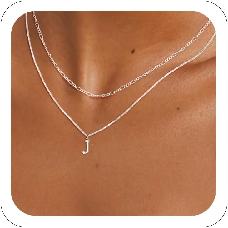 Dainty  Layered Initial A-Z Pendant Necklaces for Women Thin | Simple  925  Plated Necklace Figaro Choker Monogram Name  Set Personalized