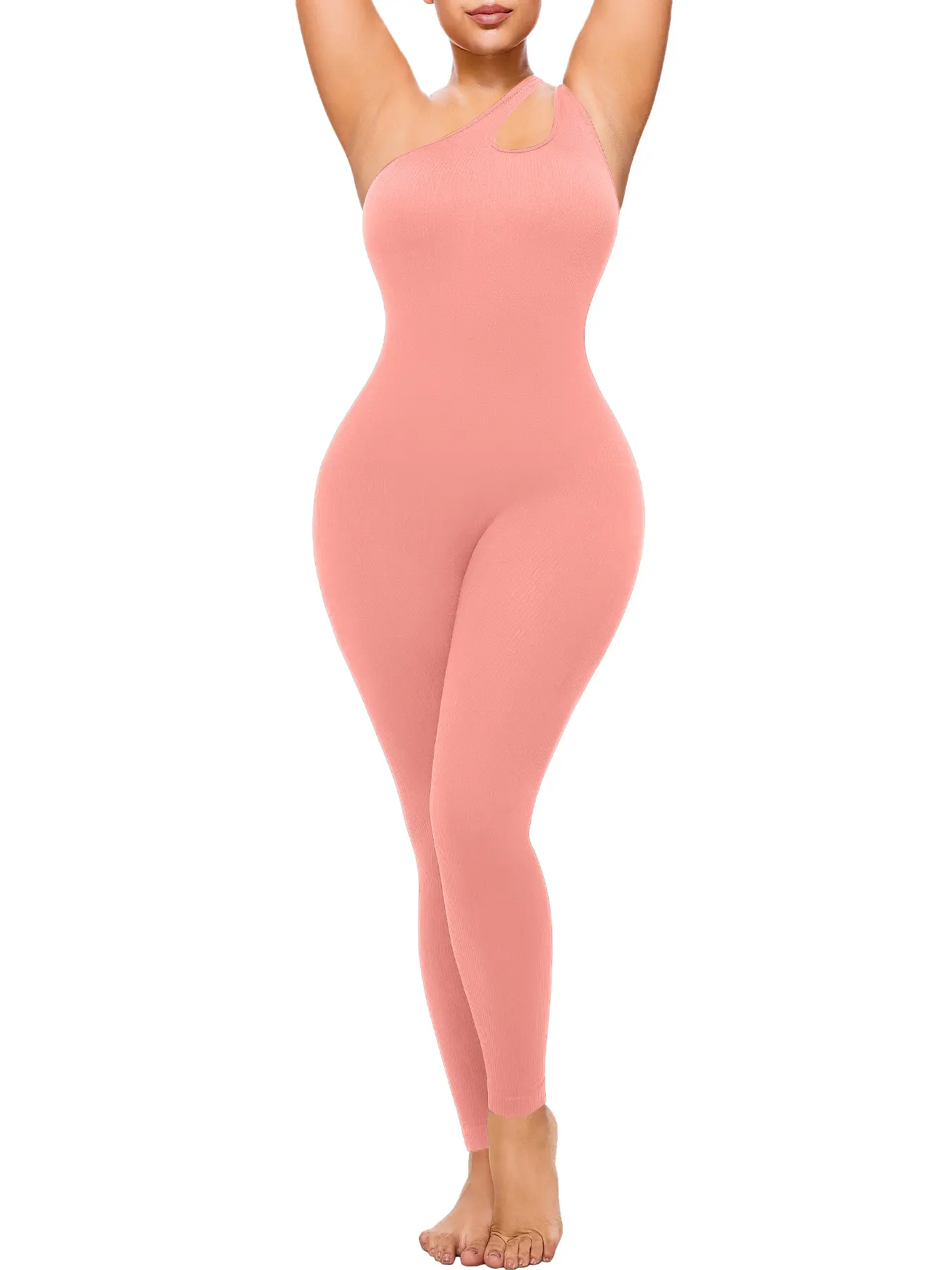 Women's Ribbed Outerwear Jumpsuit with Minimalist Aesthetic Hollow Out Shoulder Design, High Elastic Waist Shaping Pants, Casual All Seasons Wear Fit