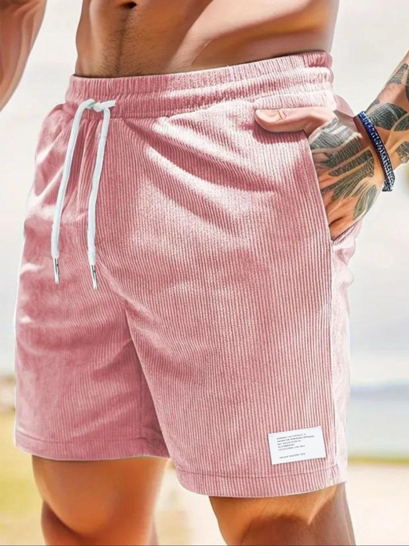 Men's Solid Plain Patched Drawstring Waist Shorts, Menswear Regular Fit Casual Pocket Elastic Waist Shorts for Summer, Men's Bottoms for Daily Wear