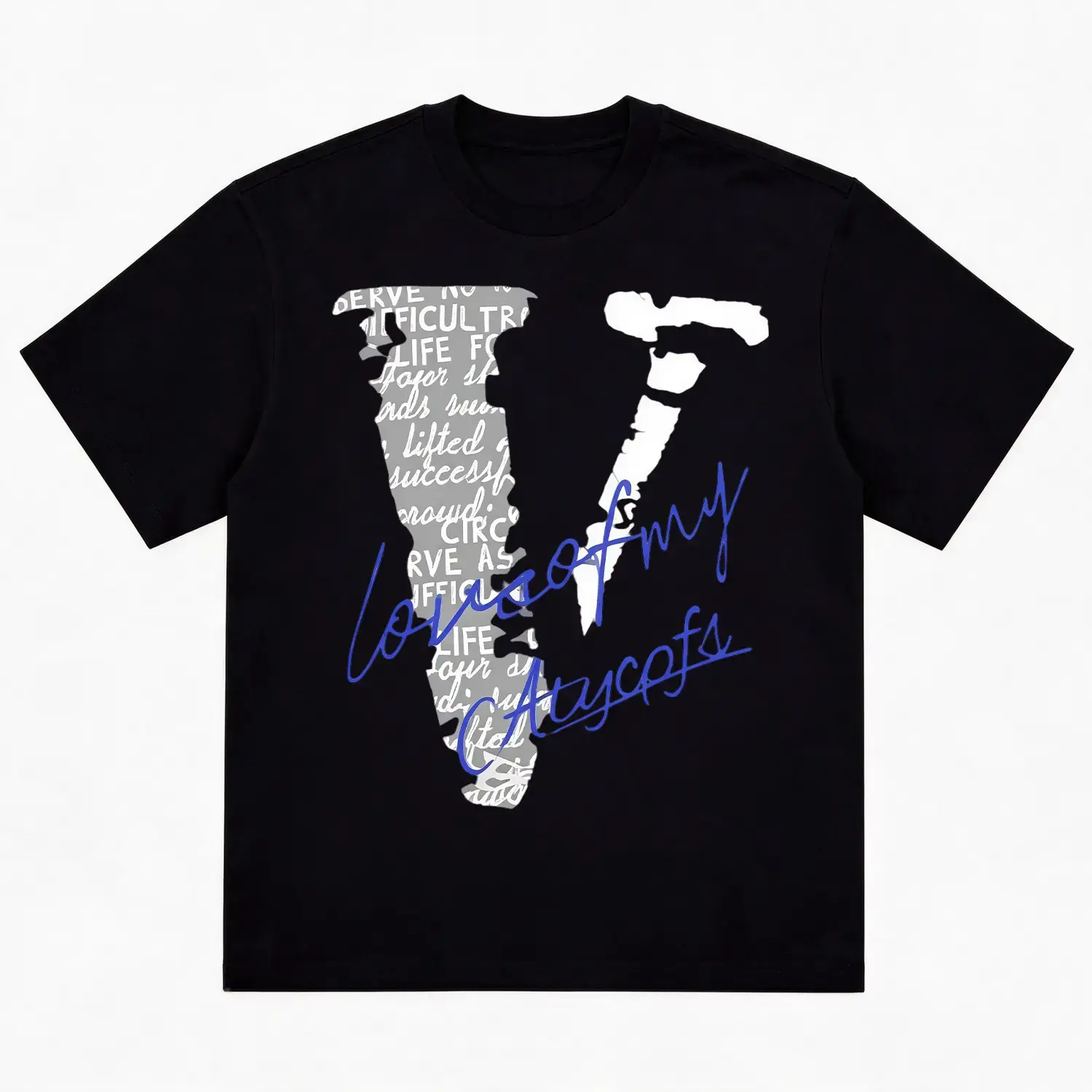 Women's Graffiti Big V-Letter Motif Oversized Cotton T-Shirt - Short Sleeve Crew Neck, Streetwear Look, Comfortable Streetwear Fashion Top, Ideal Valentine Gift For Teen Lovers