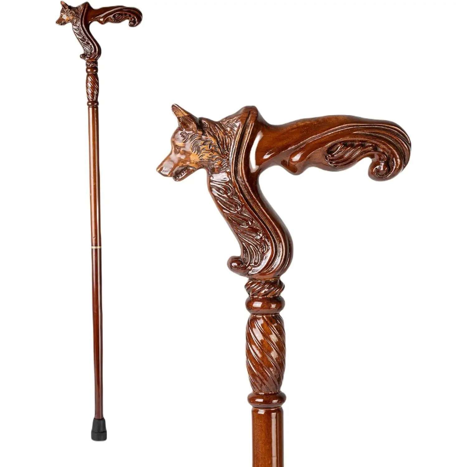 Walking Cane Hand Carved Wooden 37 Inch Ergonomic Handle Rubber Tip for Men Women Seniors Fashionable Unique