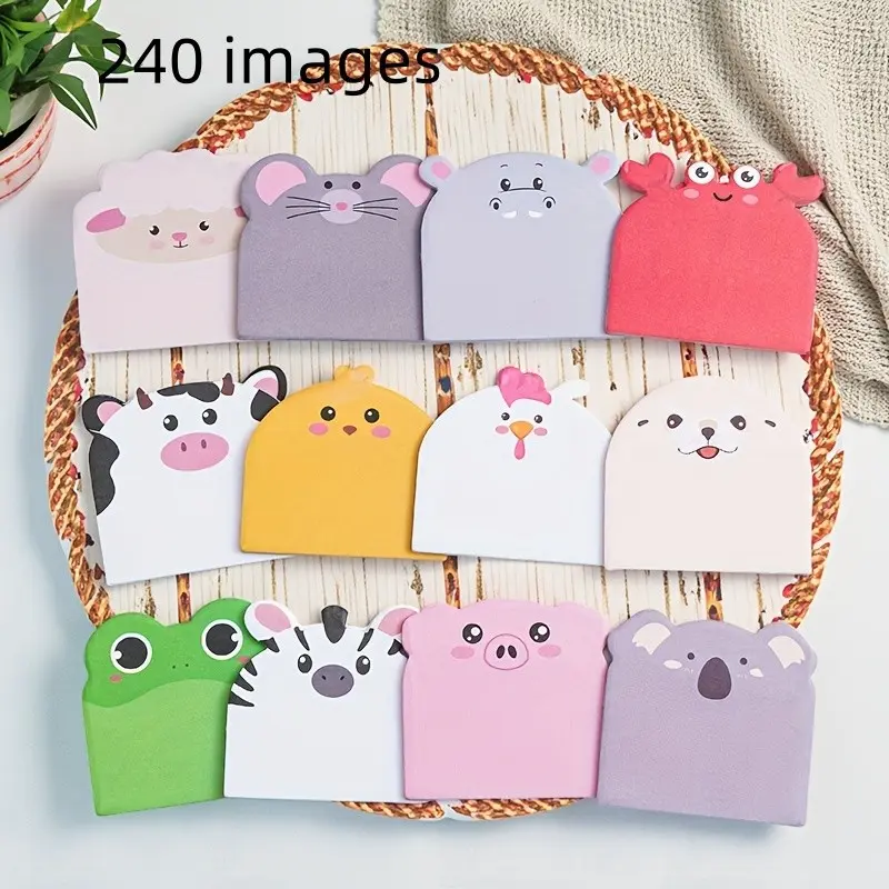 240 Cute Animal Theme Sticky Notes, Office Memo Stickers, DIY Scrapbook Decor, Reusable Write-On Stickers, 12 Books X 20 Sheets Each
