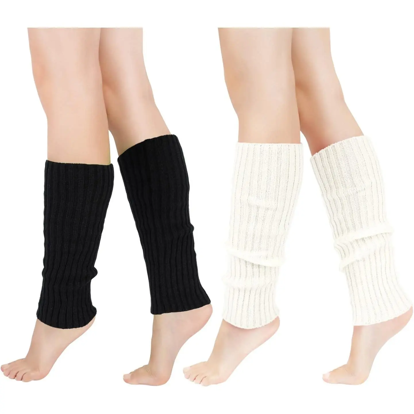 Junely 2 Pairs Leg Warmers for Women 80s Ribbed Knit Leg Warmer Pack for Ballet Dance Figure Skating Yoga Party Neon