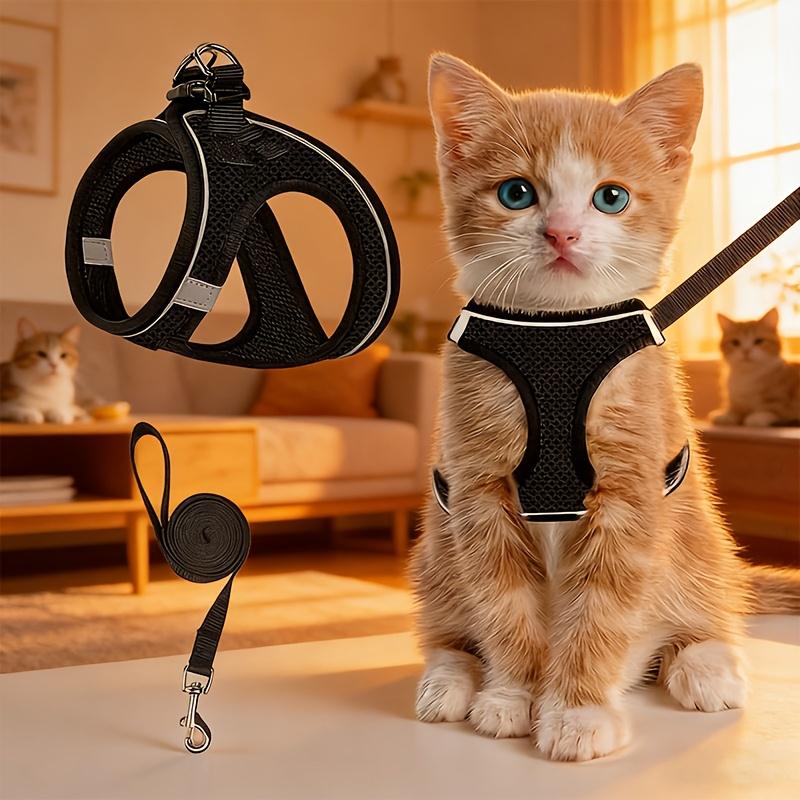 Escape-Proof Cat Harness And Leash Set: Reflective Soft Mesh Vest for Safe Outdoor Activities with Your Kitten
